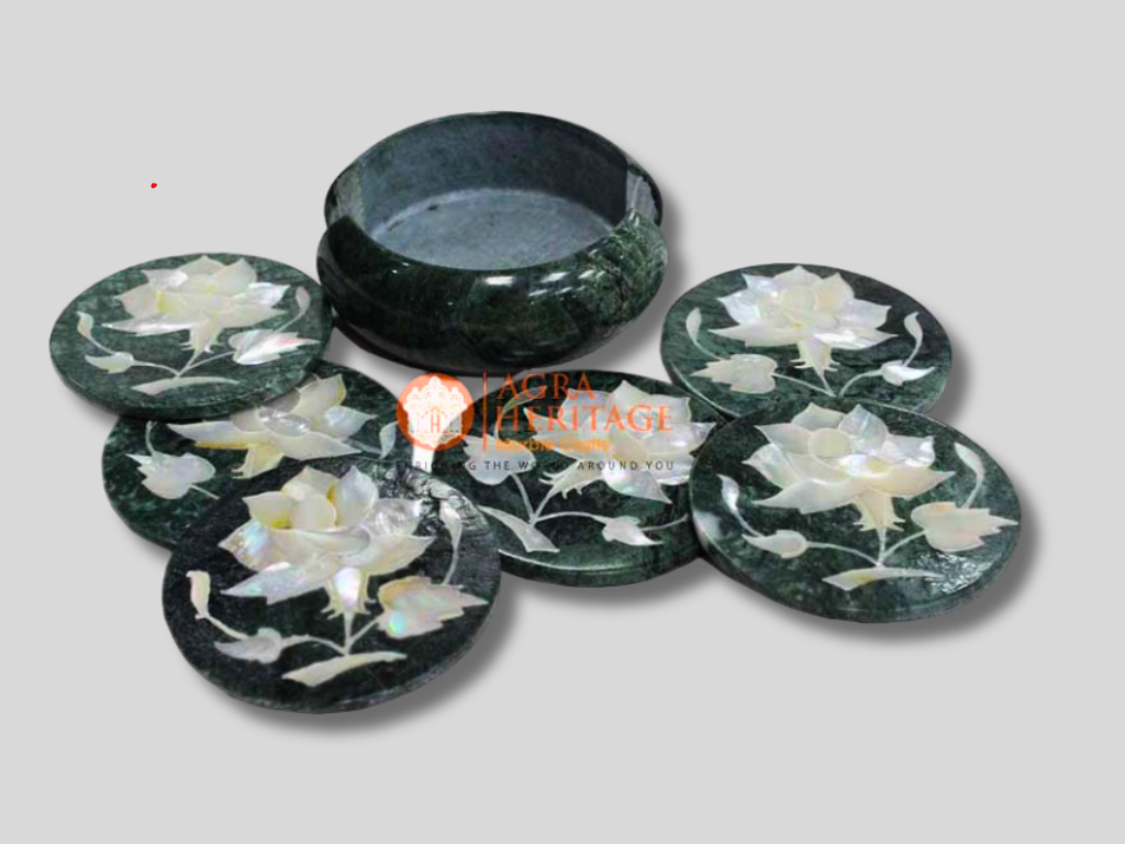 Black Marble Mather of Pearls Coaster Set